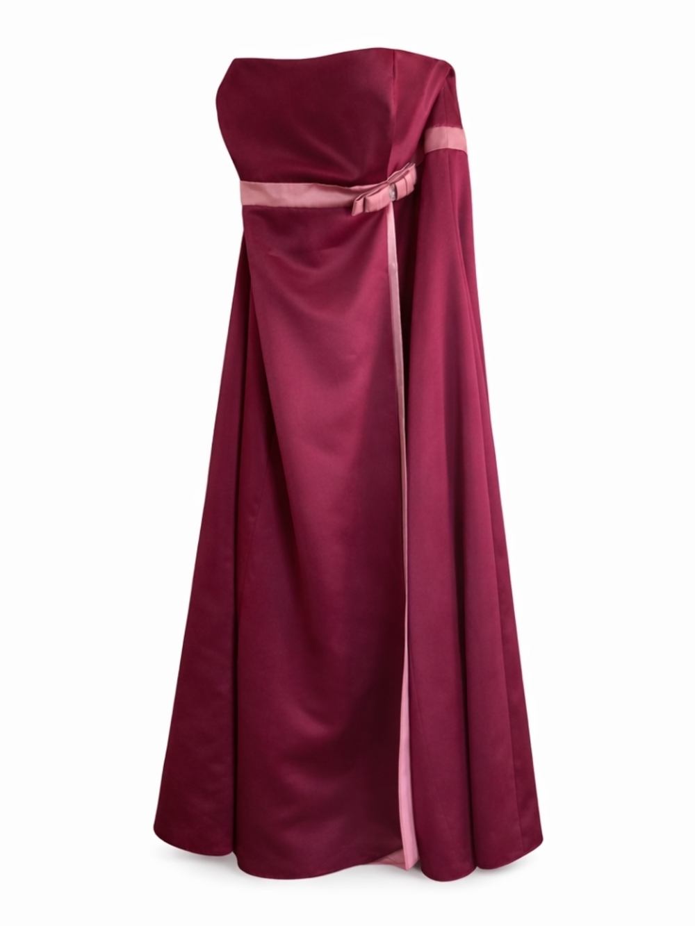 Alfred Angelo Strapless Burgundy Satin Formal Dress w/ Pink Bow Detail
